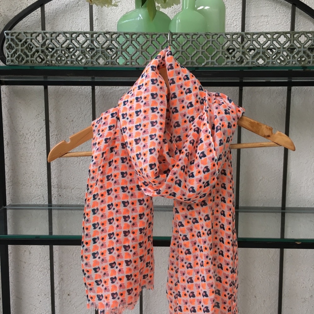 JCrew Salmon, Navy and White Scarf